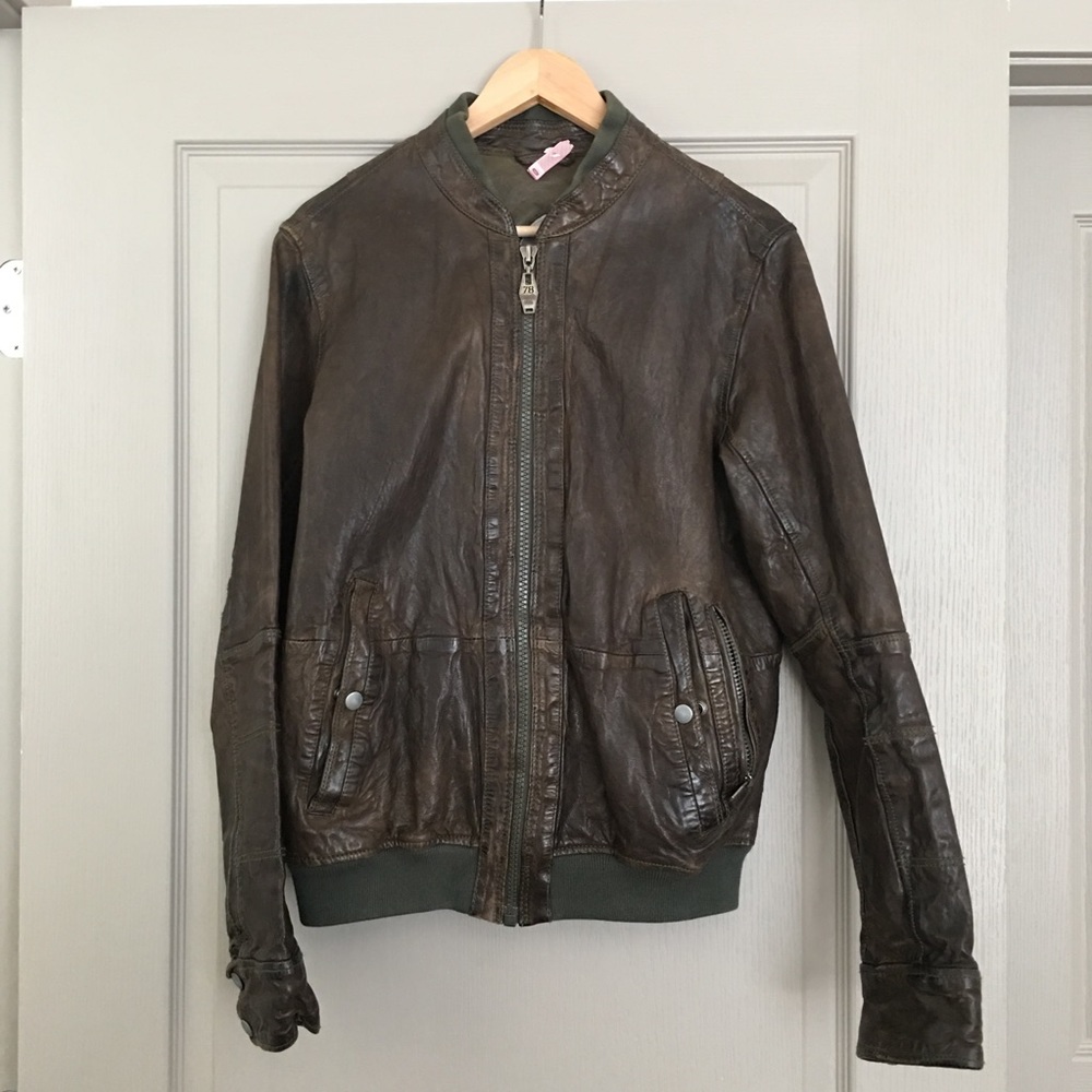 Diesel Brown Leather Bomber Jacket